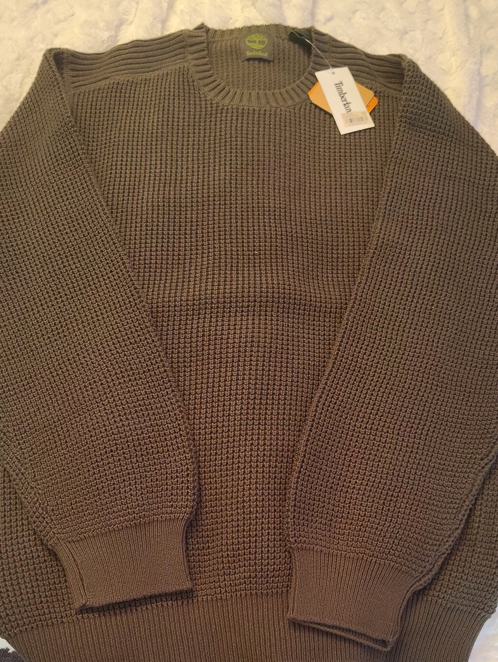 Timberland Men's Olive Green Waffle-Knit Crewneck Sweater